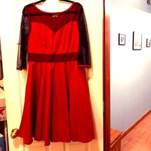 Vintage inspired red & black dress with POCKETS!